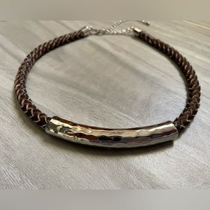 Set-Necklace & bracelet in Faux Leather and Silver